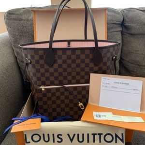 2021 Louis Vuitton Neverfull MM Damier Ebene Rose Ballerine